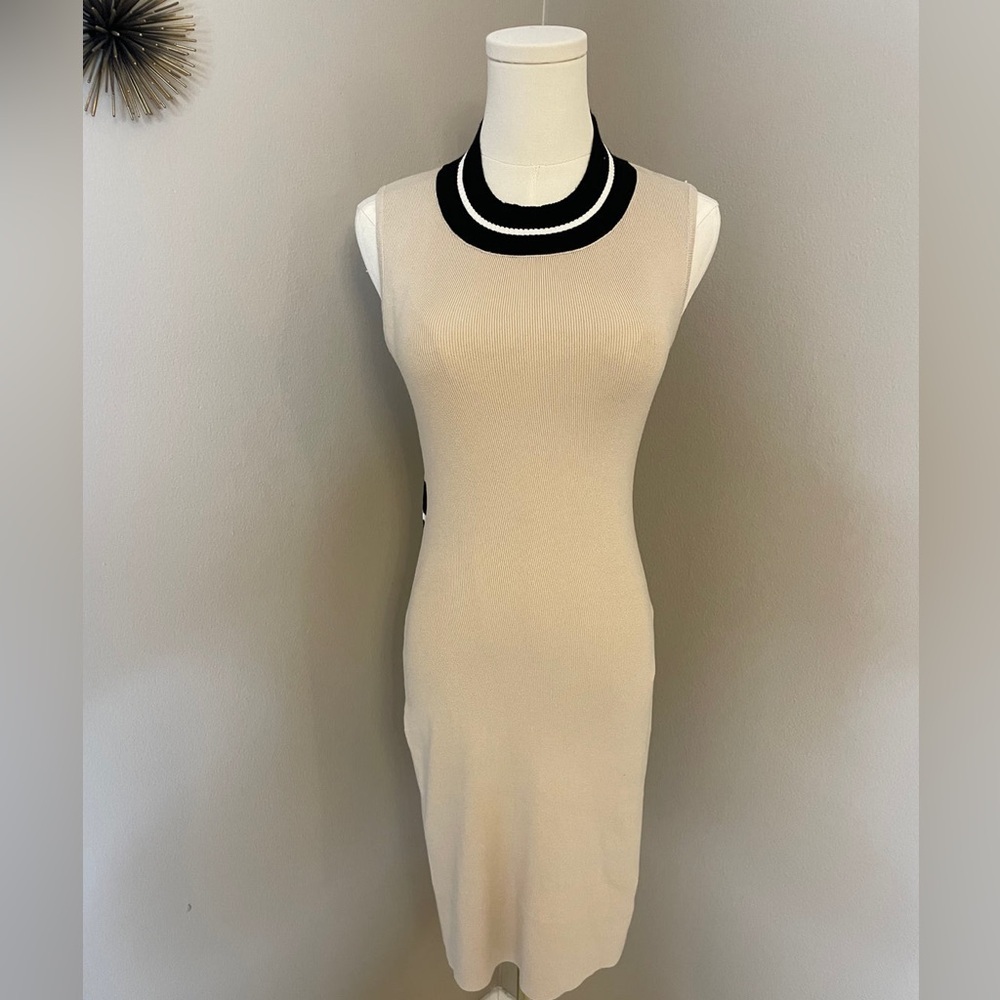 House Of Harlow Sleeveless Cream Knit Dress with Black Trim - NWT